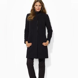 Kenneth Cole NY Black Car Coat Collarless Long Coat Matrix